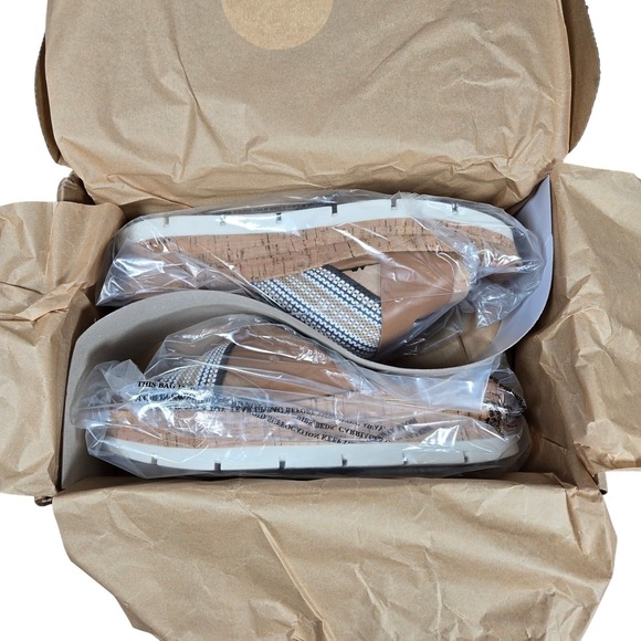 Earth Womens 11M etFINALE Wedge Platform Cork Sandals Brown Tan Beaded‎ Strap
